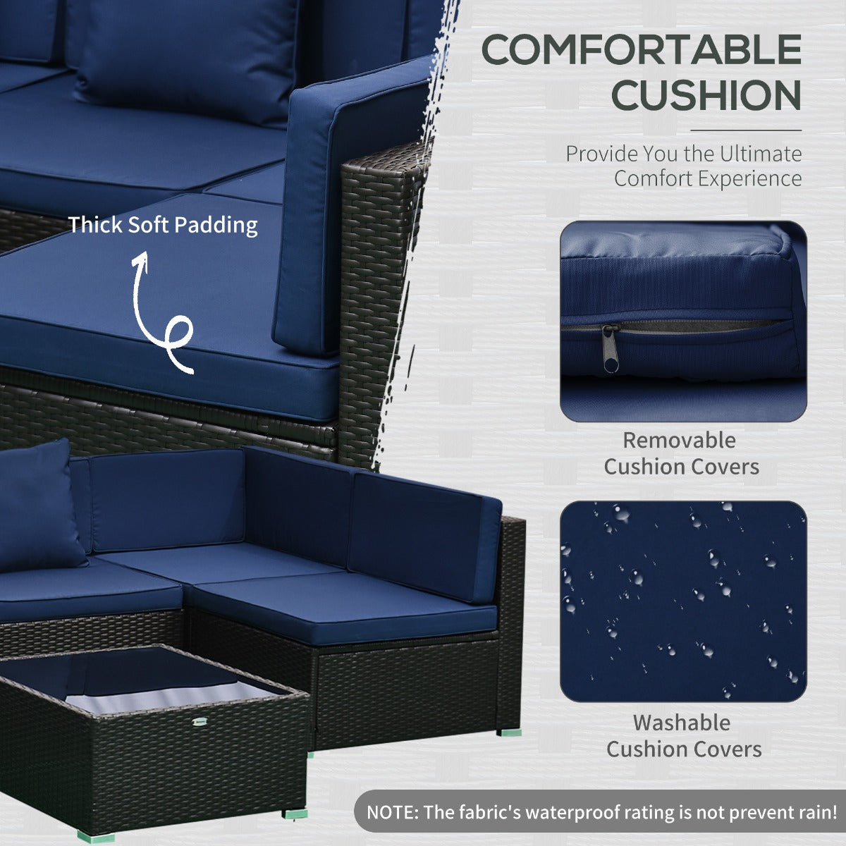 FjordHaven 7-Piece Deep Blue Modular Rattan Conversation Set