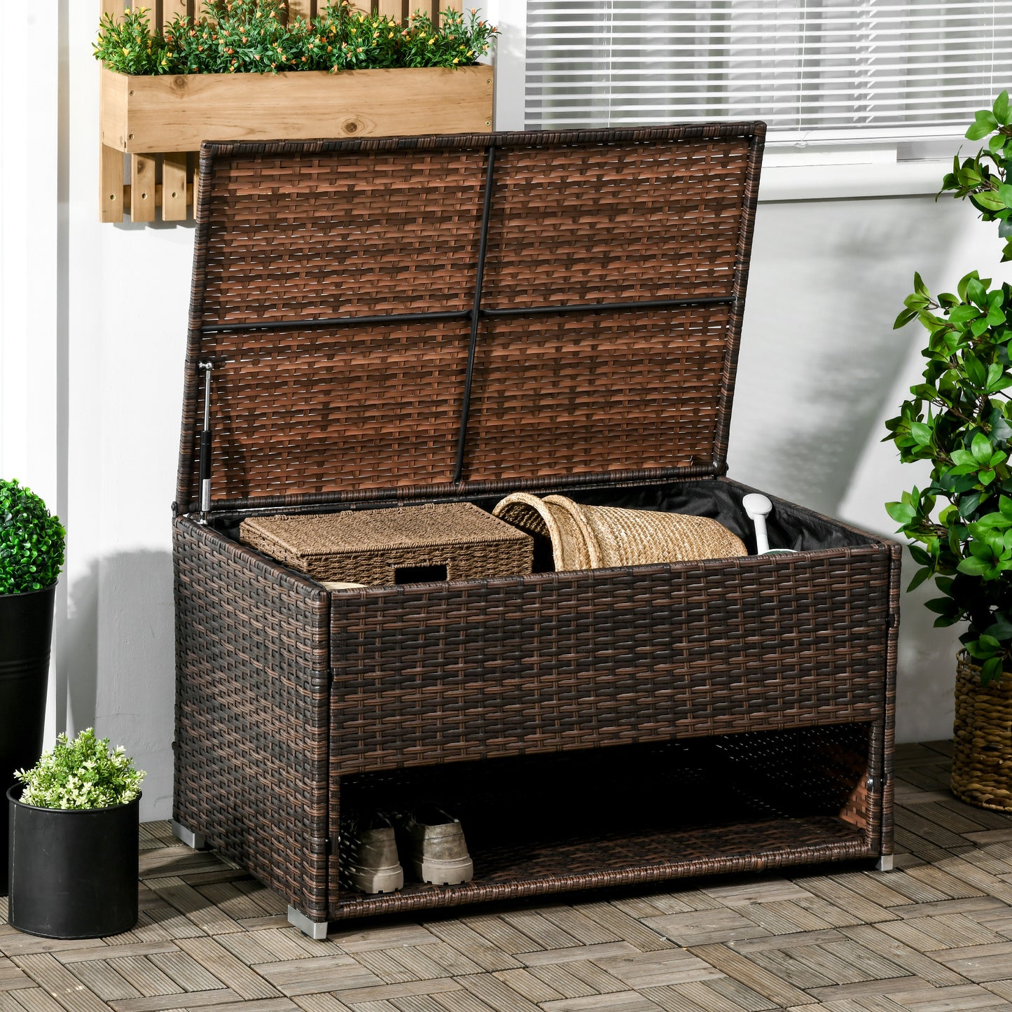 Nordhavn™ Outdoor Rattan Deck Box & Shoe Storage Bench – Black Wicker