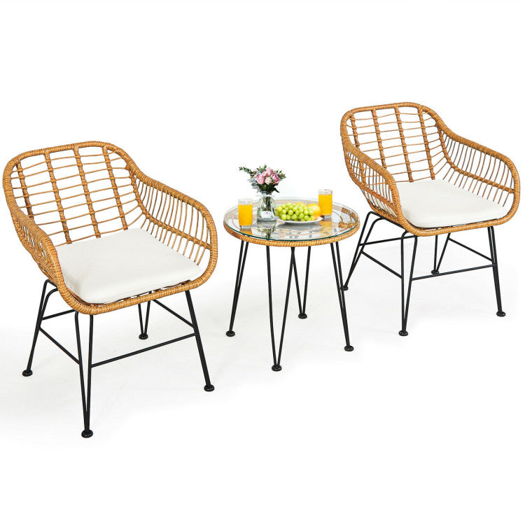Nordhavn™ 3-Piece Handwoven Rattan Lounge Set (Chairs + Glass-Top Table)