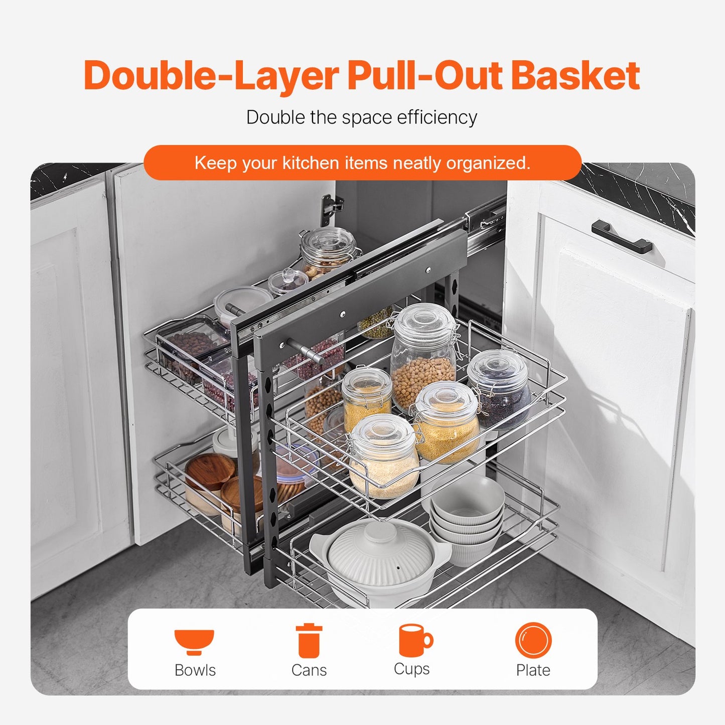 2-Tier 4-Shelf Blind Corner Pull-Out Organizer – Chrome Kitchen Cabinet Basket