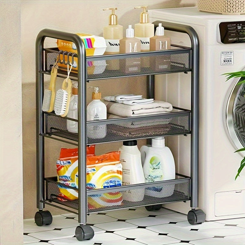 NordLoft Rolling Storage Tower- 3-Tier Metal Basket Cart