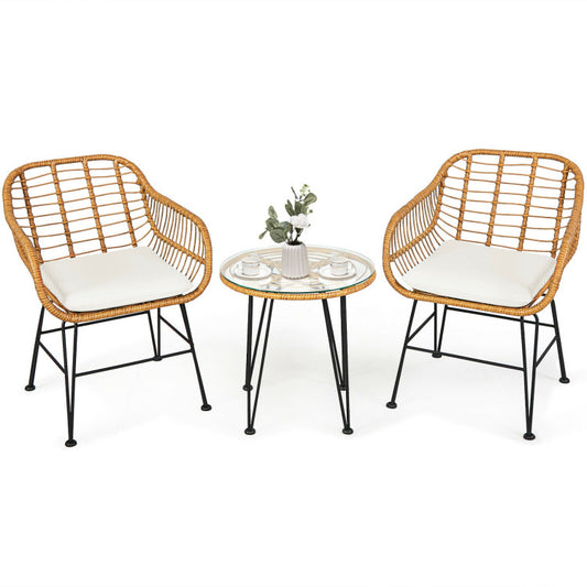 Nordhavn™ 3-Piece Handwoven Rattan Lounge Set (Chairs + Glass-Top Table)