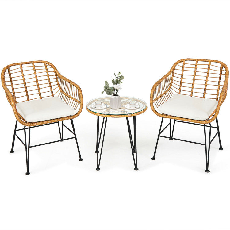 Nordhavn™ 3-Piece Handwoven Rattan Lounge Set (Chairs + Glass-Top Table)
