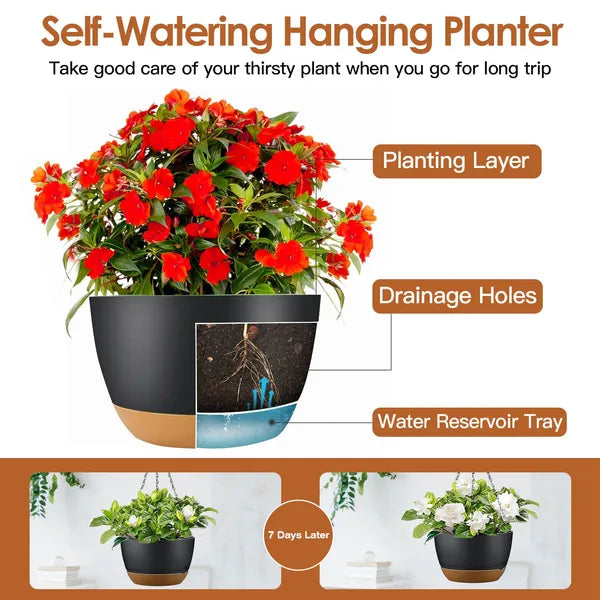 Nordhavn Hanging Planter Set – 4-Piece Self-Watering Suspension Pots