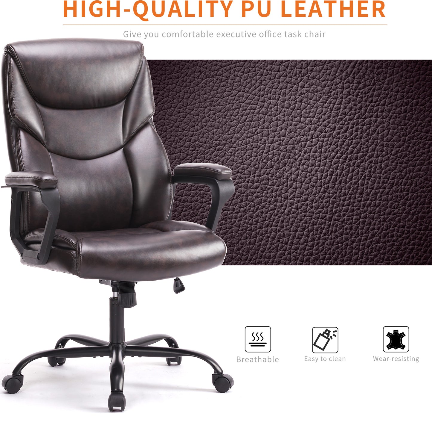 Executive PU Leather Office Chair – Flip-Up Armrests