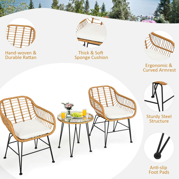 Nordhavn™ 3-Piece Handwoven Rattan Lounge Set (Chairs + Glass-Top Table)