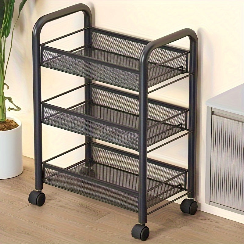 NordLoft Rolling Storage Tower- 3-Tier Metal Basket Cart