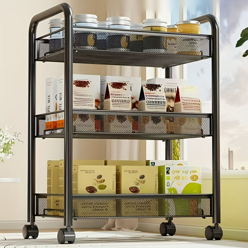 NordLoft Rolling Storage Tower- 3-Tier Metal Basket Cart