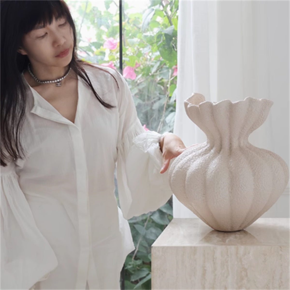 Sculpted Nordic Coralstone Vase