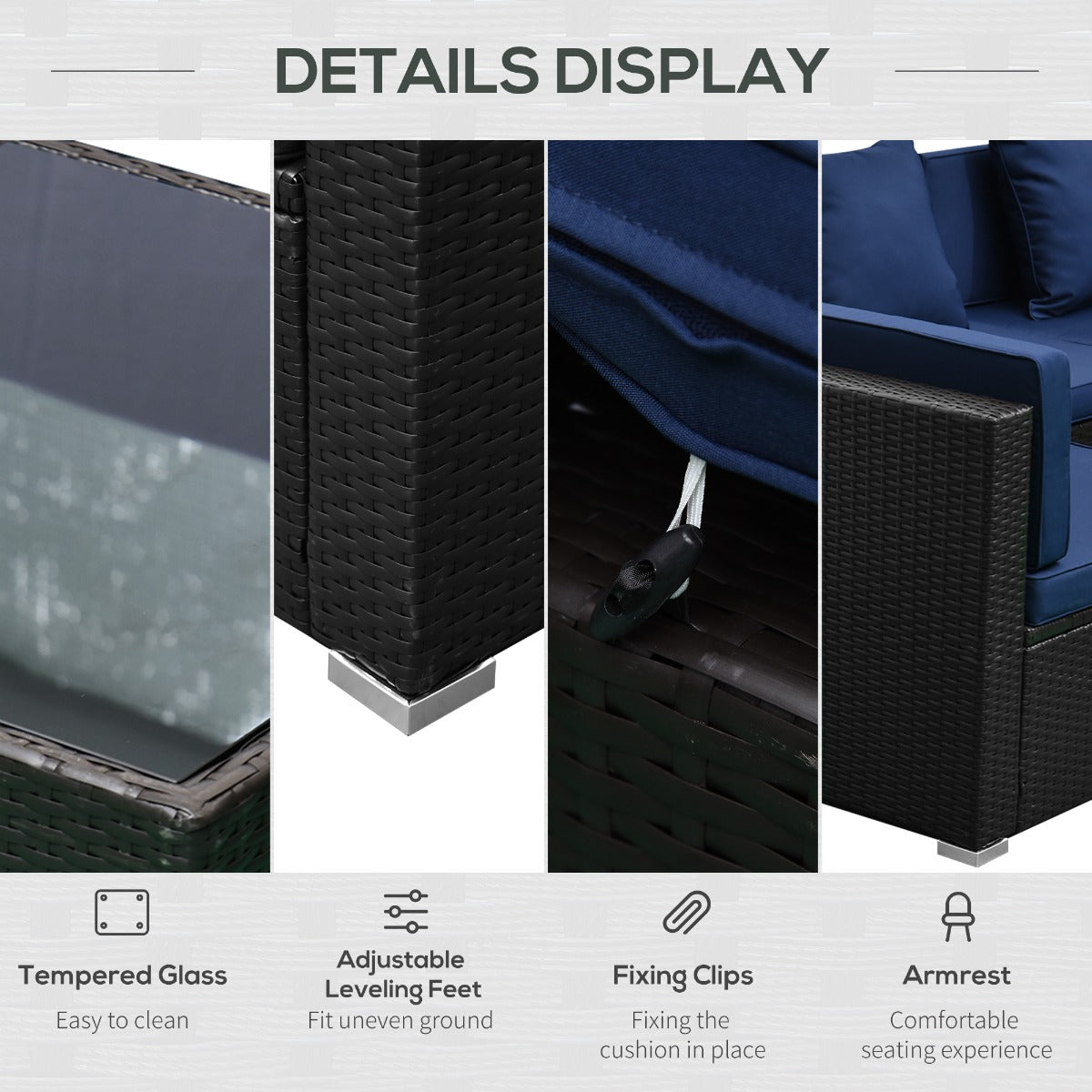 FjordHaven 7-Piece Deep Blue Modular Rattan Conversation Set