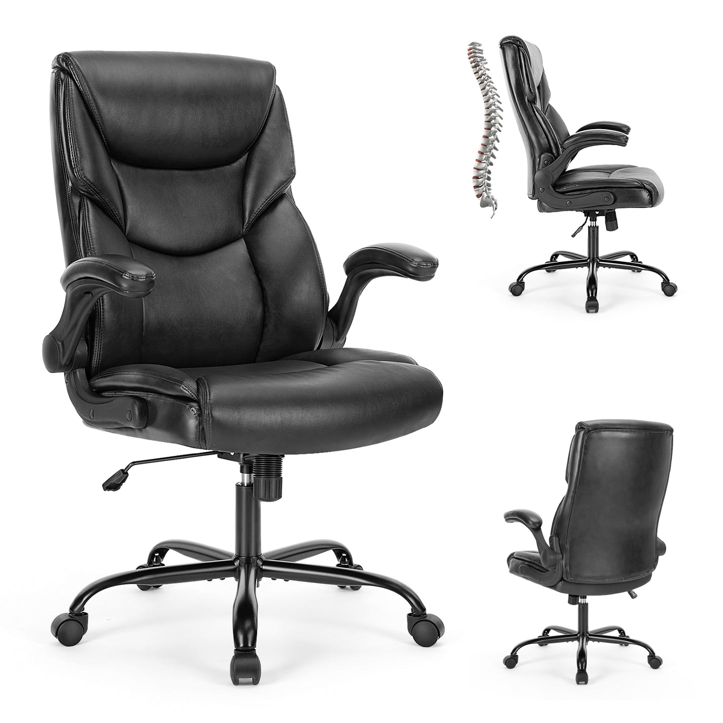 Executive PU Leather Office Chair – Flip-Up Armrests