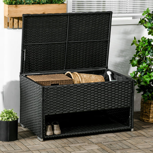 Nordhavn™ Outdoor Rattan Deck Box & Shoe Storage Bench – Black Wicker
