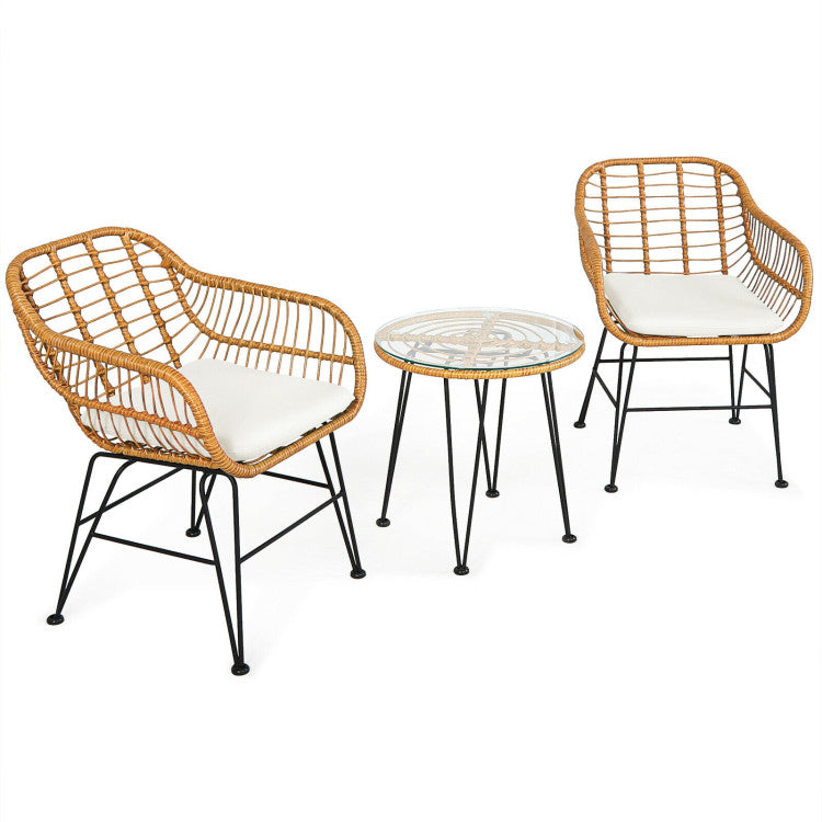 Nordhavn™ 3-Piece Handwoven Rattan Lounge Set (Chairs + Glass-Top Table)