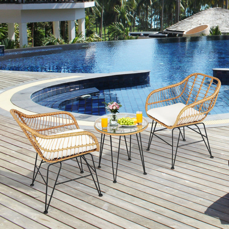 Nordhavn™ 3-Piece Handwoven Rattan Lounge Set (Chairs + Glass-Top Table)