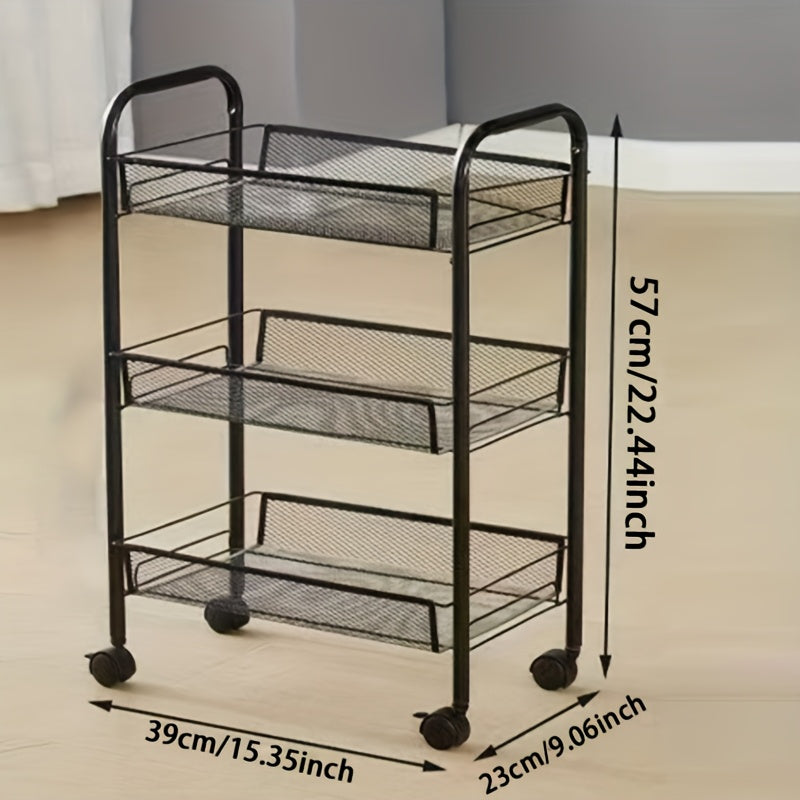 NordLoft Rolling Storage Tower- 3-Tier Metal Basket Cart