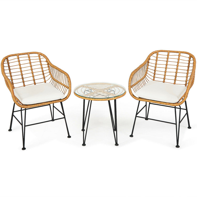 Nordhavn™ 3-Piece Handwoven Rattan Lounge Set (Chairs + Glass-Top Table)