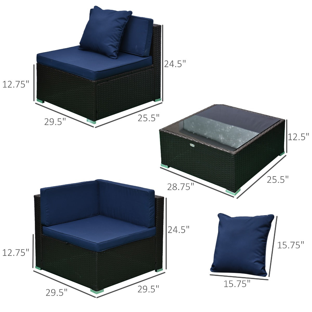 FjordHaven 7-Piece Deep Blue Modular Rattan Conversation Set