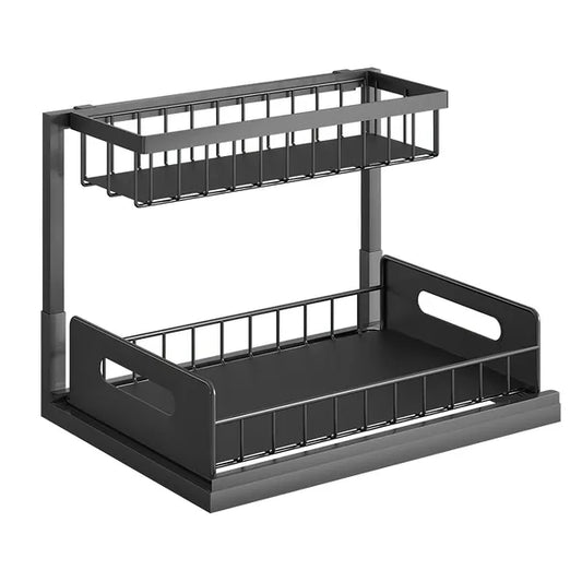 2-Tier Under-Sink Pull-Out Sliding Organizer Basket – Black