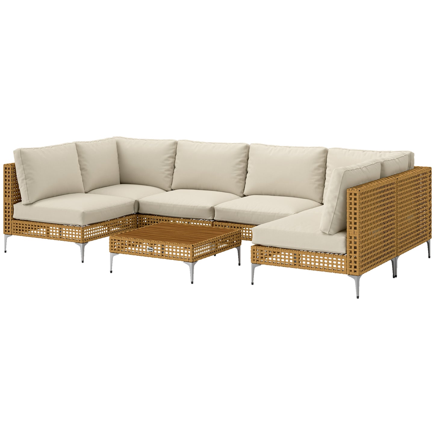 NordHavn 7-Piece Modular Outdoor Wicker Lounge Set – Khaki Beige