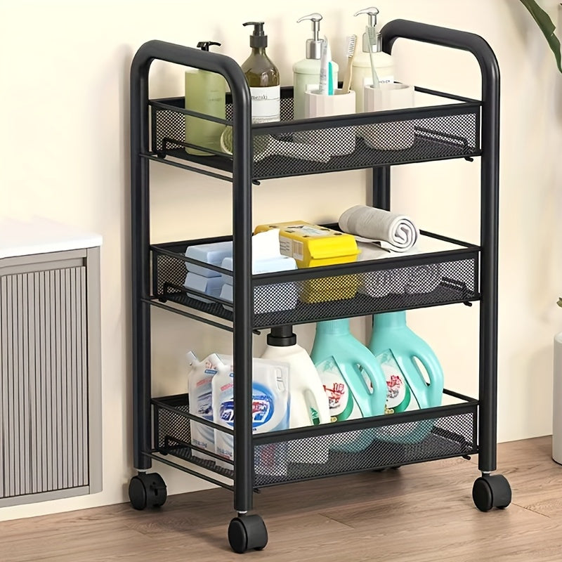 NordLoft Rolling Storage Tower- 3-Tier Metal Basket Cart